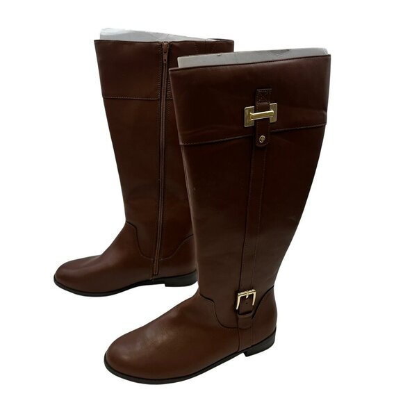 Karen Scott Riding Boots Faux Leather Zip Brown Size 8.5W - Picture 1 of 10